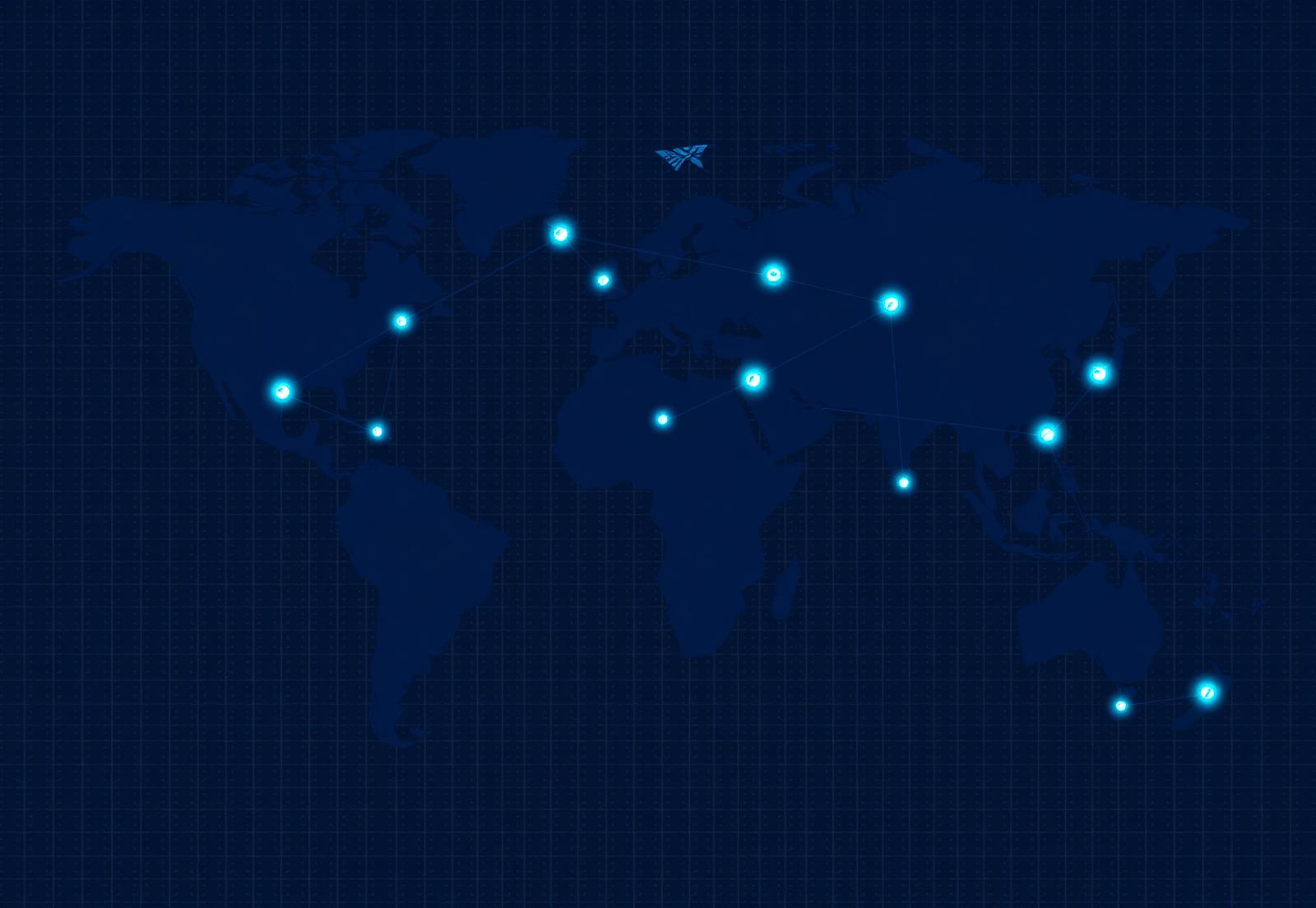 Global network topology map showing Meridian regional processing nodes across North America, Europe, the Middle East and Asia Pacific, with links to customer control stacks